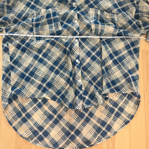 Free People sheer blue and cream plaid top - Picture 4 of 6